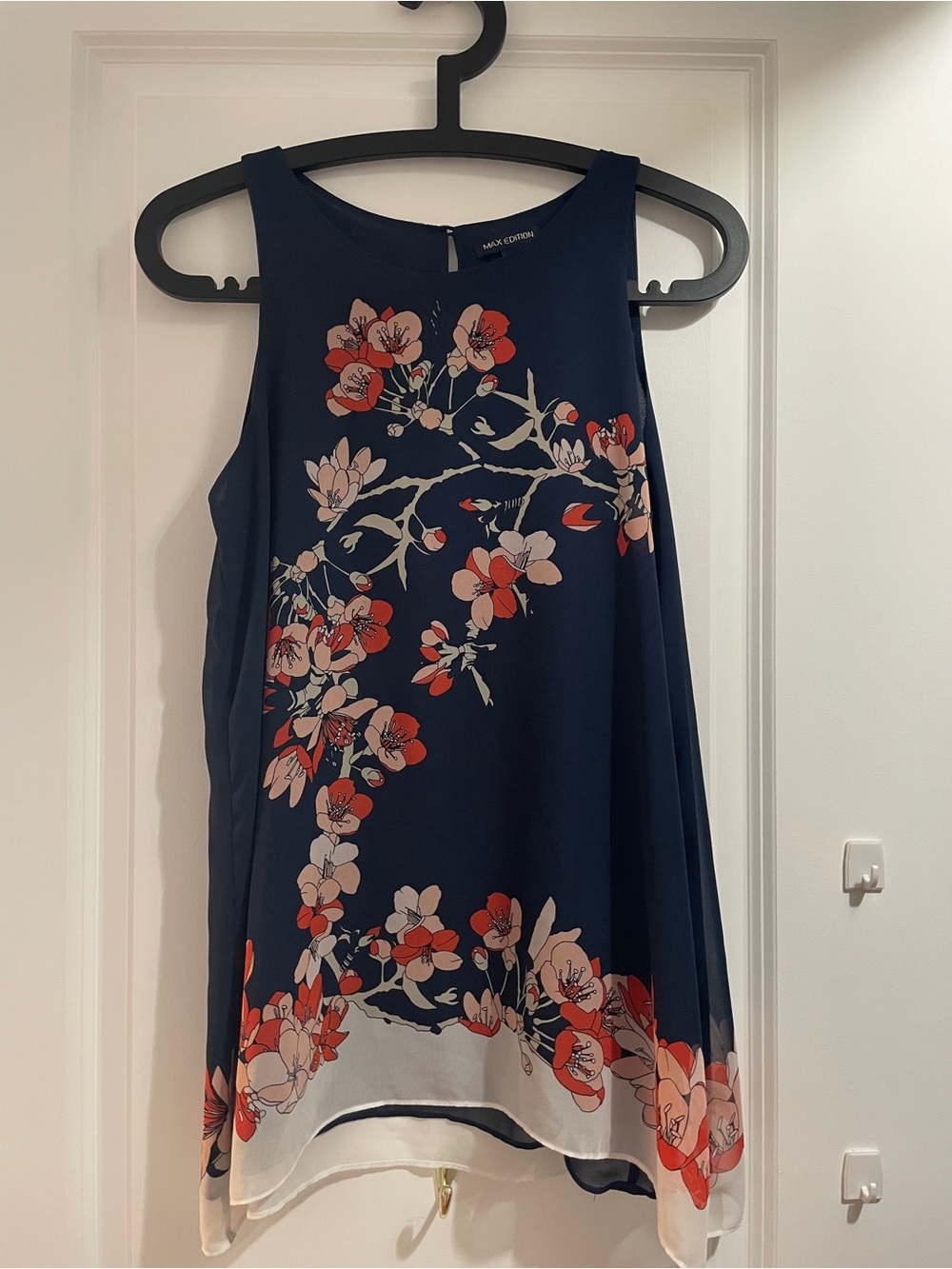 Max Edition Navy Floral Sleeveless Tank with Pink & Coral Accents
